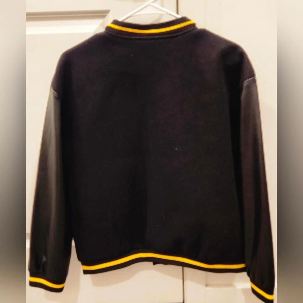 NOVA Kids Varsity Baseball Jacket Youth XL Size 18 Black Yellow Letterman Coat